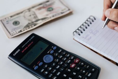 money, calculator, notebook