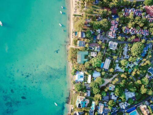 overhead shot of waterfront properties